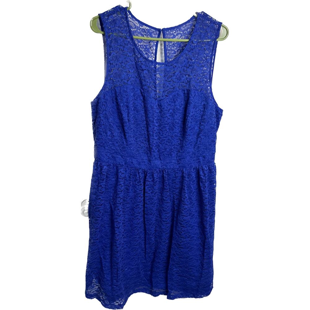 Jessica Simpson Blue Lined Lace Knee Length Sleeveless Dress Size 20